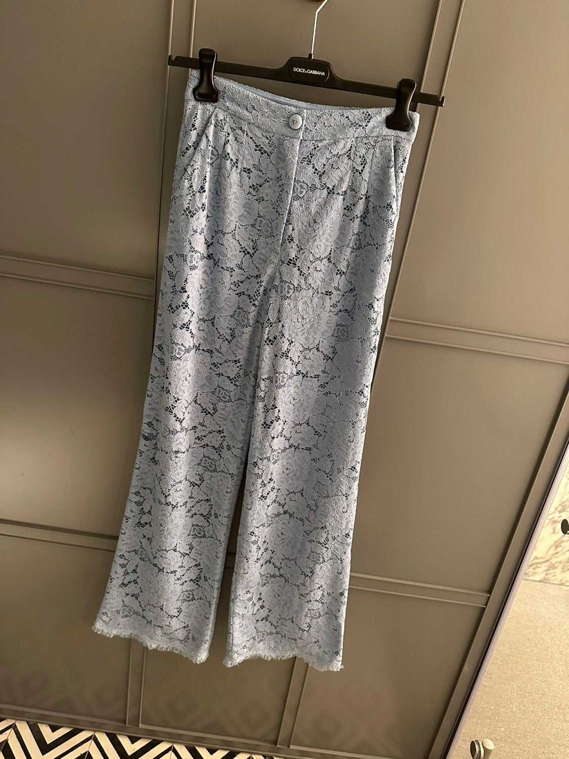 Women's Summer Blue Lace Hollow Out Breathable Pants #73564