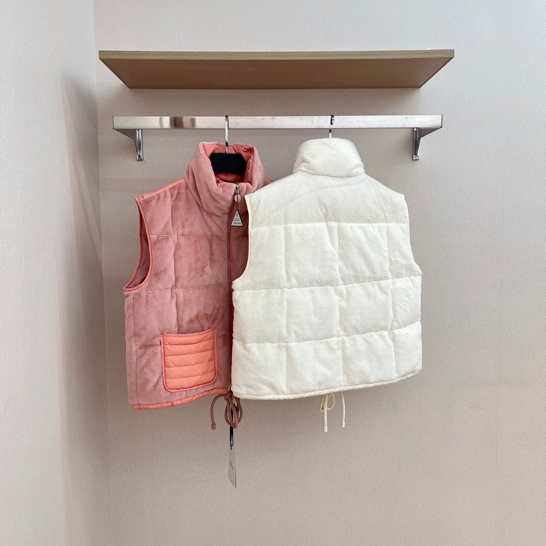 Women's Autumn and Winter Solid Color Embroidery Logo Zipper Drawstring Hem Puffer Down Vest Jacket #73235