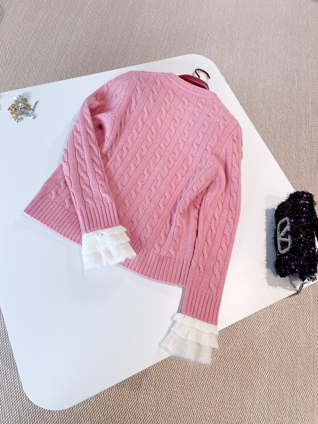 Women's Spring. Autumn And Winter V-Neck Ruffled Solid Color Knitted Sweater Long-Sleeved Cardigan Ngvp #1256