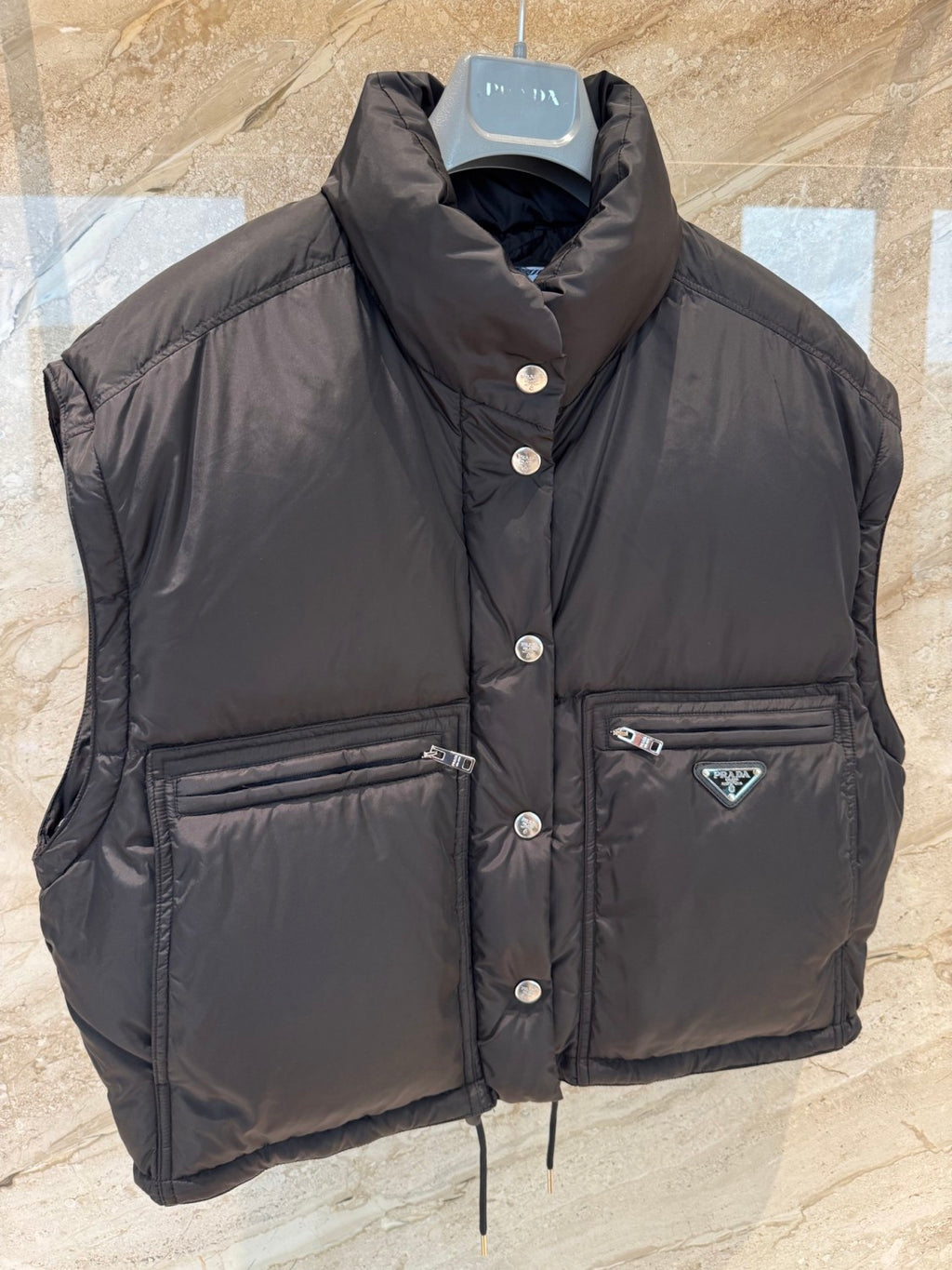 Puffer Jacket Black Women's recycled nylon fabric Triangular logo Detachable sleeves Down jacket Insulated vest  #194193