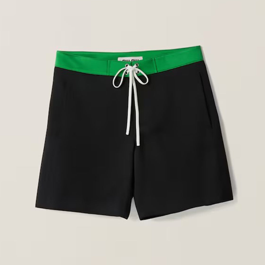 MiuMen's Women's Summer Solid Colour Logo Elastic Drawstring Mid Waist Fitted Satin Bermuda Shorts Ngvp #8171