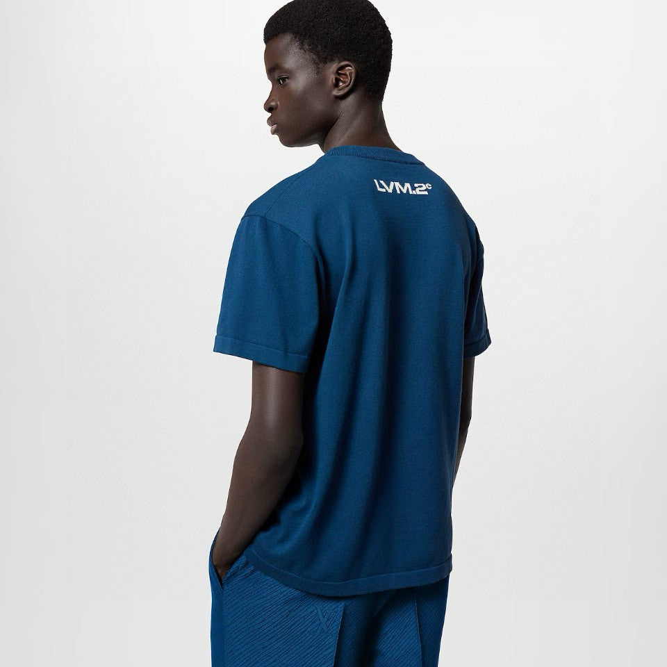 Men's Summer Blue Letter Printed Straight Round Neck Cotton Short Sleeve T-Shirt #98444