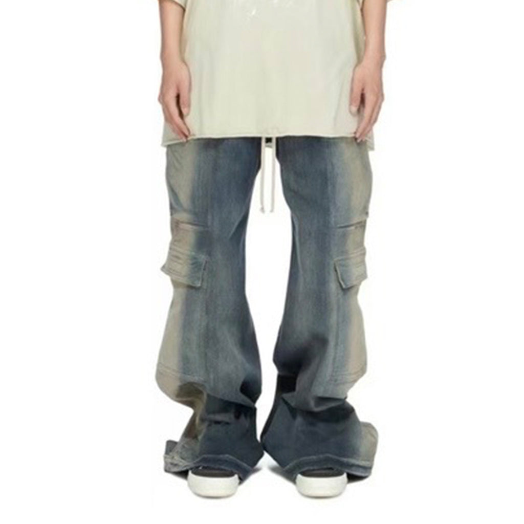 Men's And Women's Seasonal Retro Distressed Gradient Washed Wide Leg Workwear Denim Pants Ngvp #8322