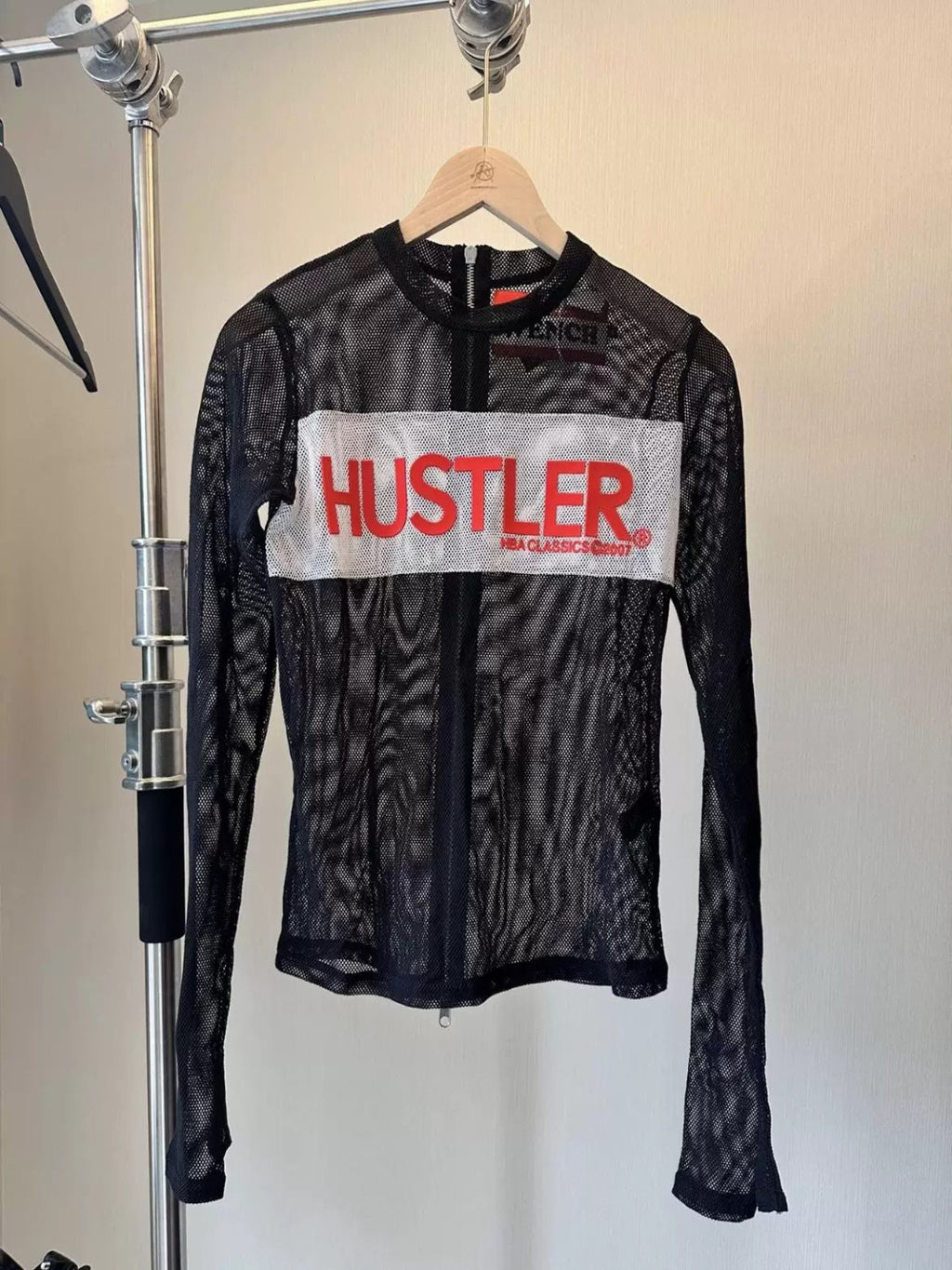 HOOD BY AIR Mesh Zipper Thumbtack Bottom Tight Stretch Long Sleeve Tee Opium Style Tee High Street Retro Trend Fashion Zipper Cardigan Ngvp #1749