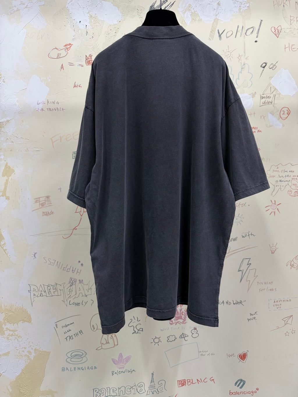 Top-quality Version Washed Crayon Loop T-shirt Medium Fit Spring/Summer Snap-Button Direct-Print Oversized Crew Neck Short-Sleeve T-Shirt #82563A