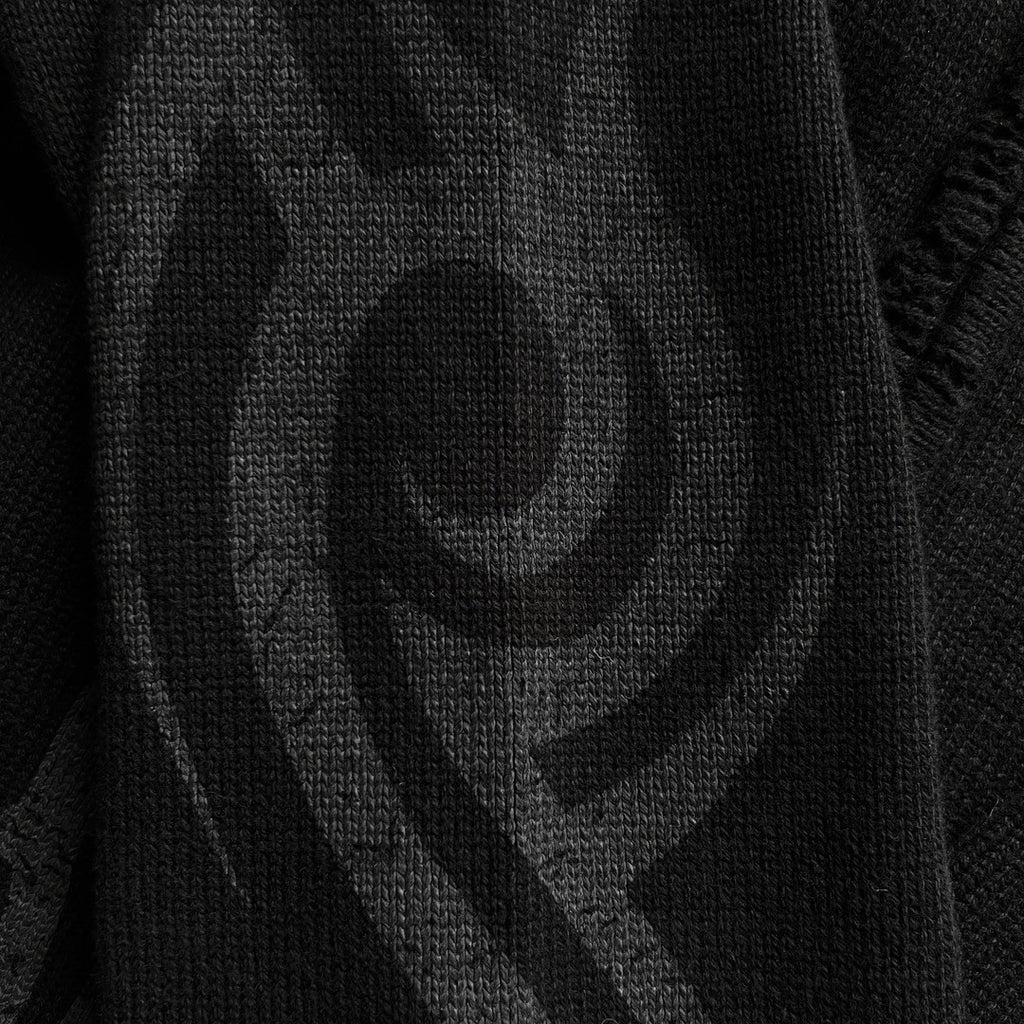 Men's Spring And Autumn Y2K Old High Neck Zipper Pattern Printed Black Long Sleeve Loose Knit Cardigan Jacket Ngvp #9479