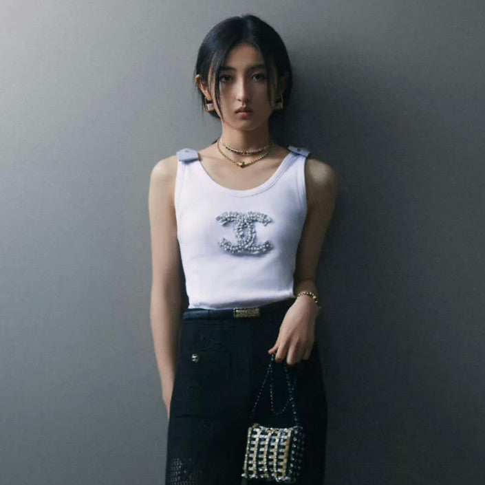 Women's Summer Fashion Casual Crew Neck Pullover Top with Adjustable Straps in Pure Cotton Fabric Vest #78844