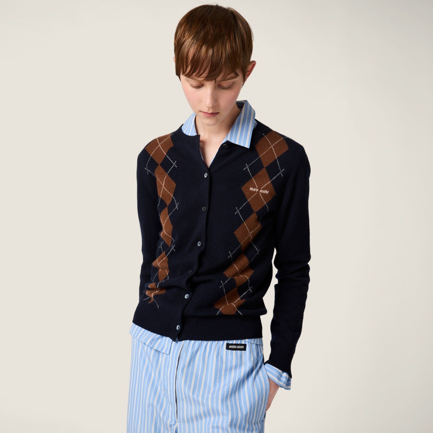 Women's Spring/Fall Fashion Casual Crew Neck Single-Button Diamond Pattern Cashmere Knit Cardigan #78497