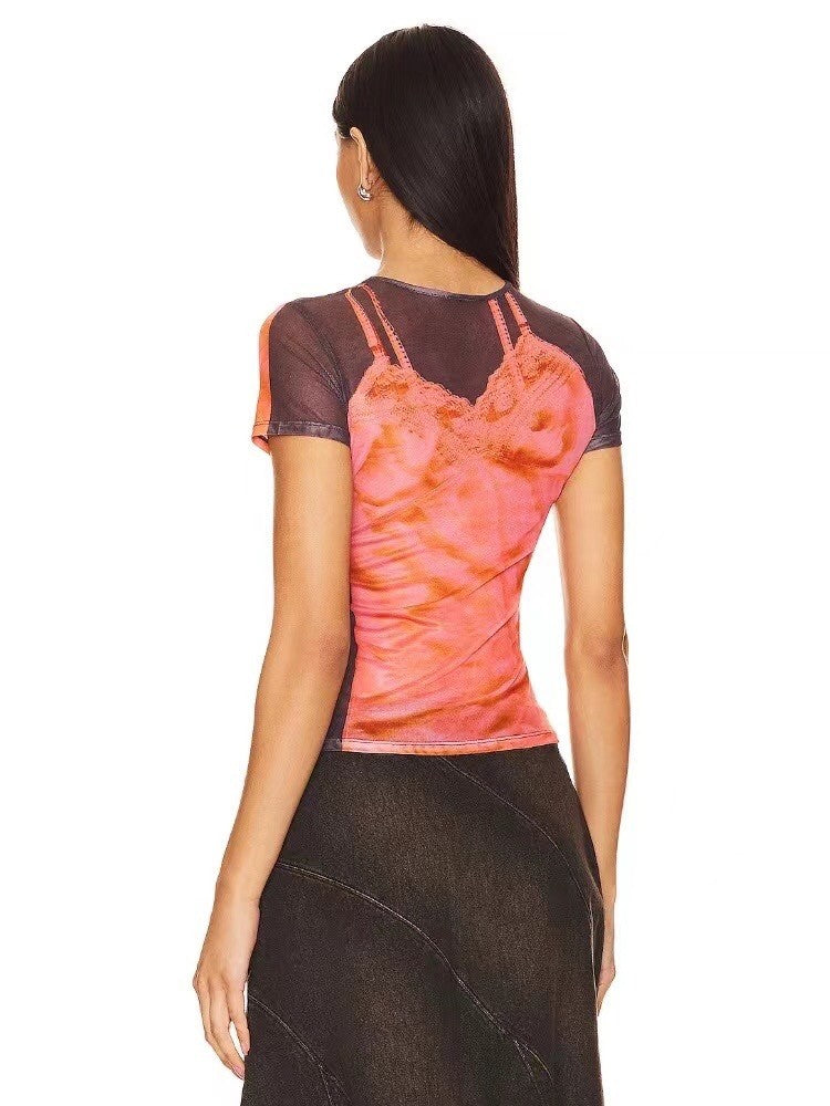 Miaou Women's Summer Graphic Printed Fitted Round Neck Short Sleeve T-Shirt Ngvp #9172