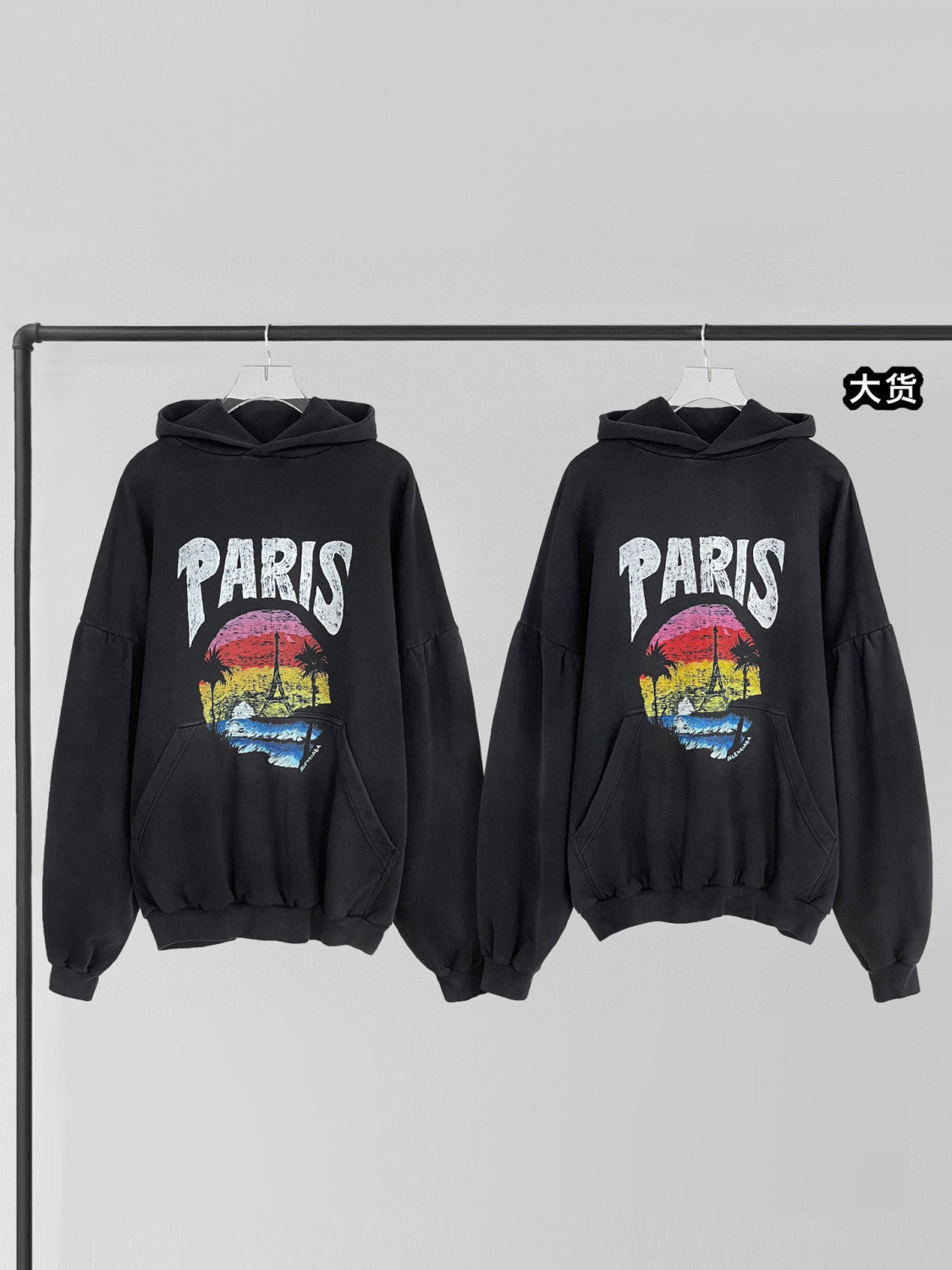 Men's and Women's Alphabet Printed Pattern Loose Fit Long Sleeve Paris Tropical Round Hooded Sweatshirt Pullover #98195