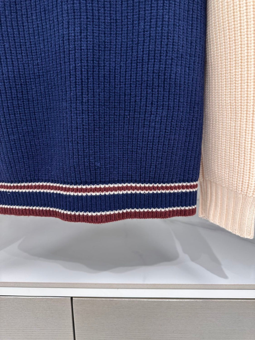 Women's Spring And Fall V-neck Blue And White Blended Knit Single Breasted Cashmere Sweater Jacket #74428