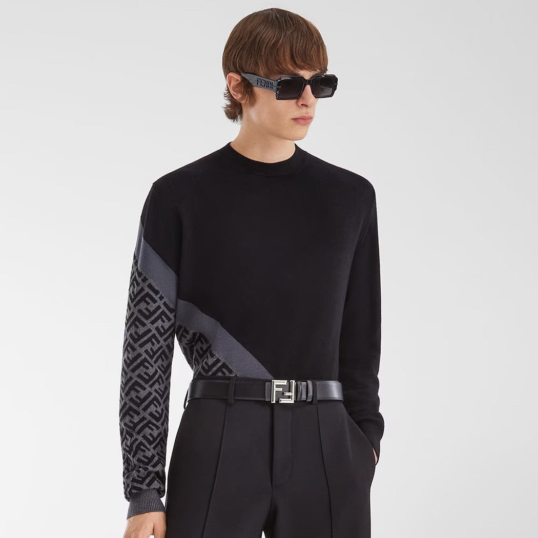 Men's Spring Autumn FF Classic Twill Jacquard Patchwork Crew Neck Knit Pullover Sweater #97843