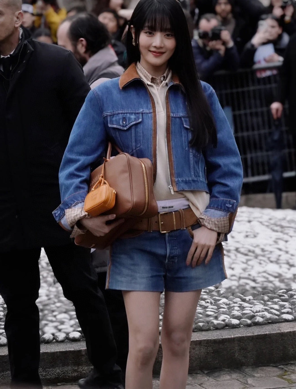 Women's Upcycled Spring And Fall Tannin Short Denim Jacket Colorblocking Slim Washed Cotton Casual Single Breasted Jacket #72322