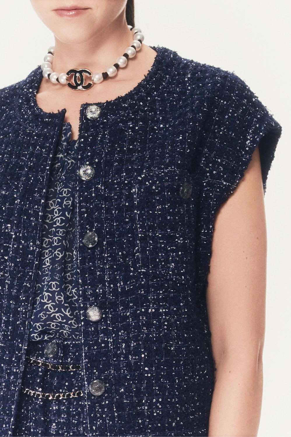 Women's Spring And Summer Sequins Tweed Single-Breasted Solid Color Round Neck Sleeveless Vest Ngvp #1933