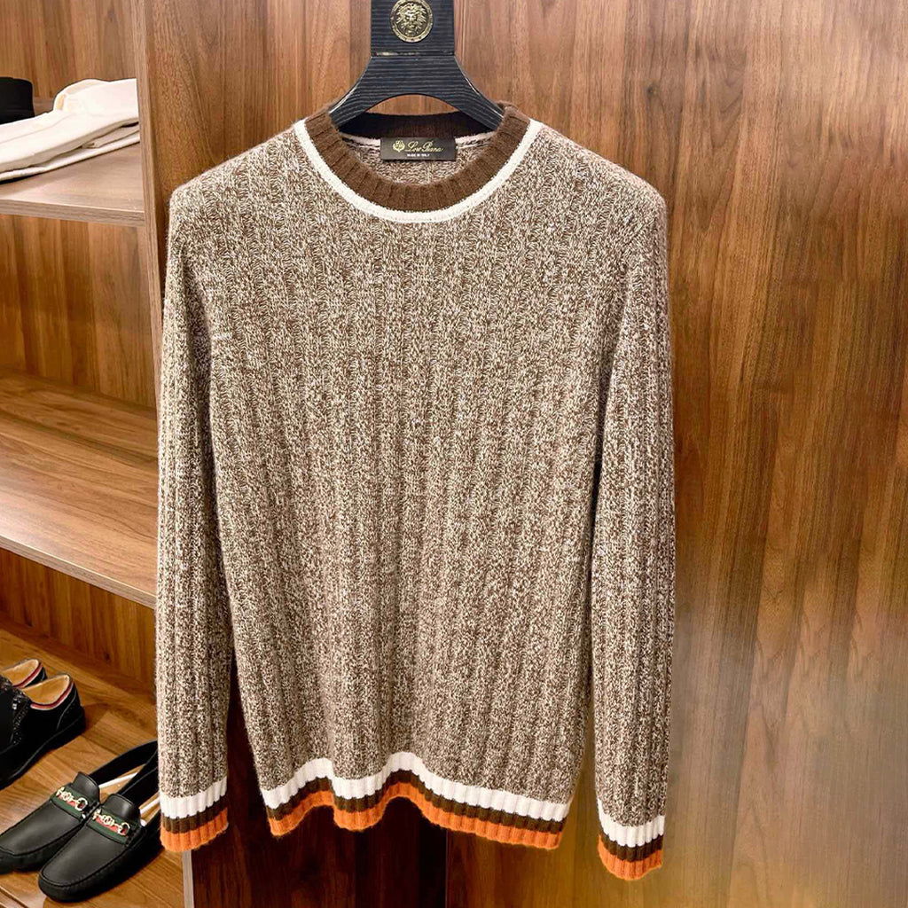 LP Men's Spring & Autumn Fashion Stripe Color Blocking Long Sleeve Knit Sweater Fit Cashmere Crew Neck Sweater Ngvp #9475