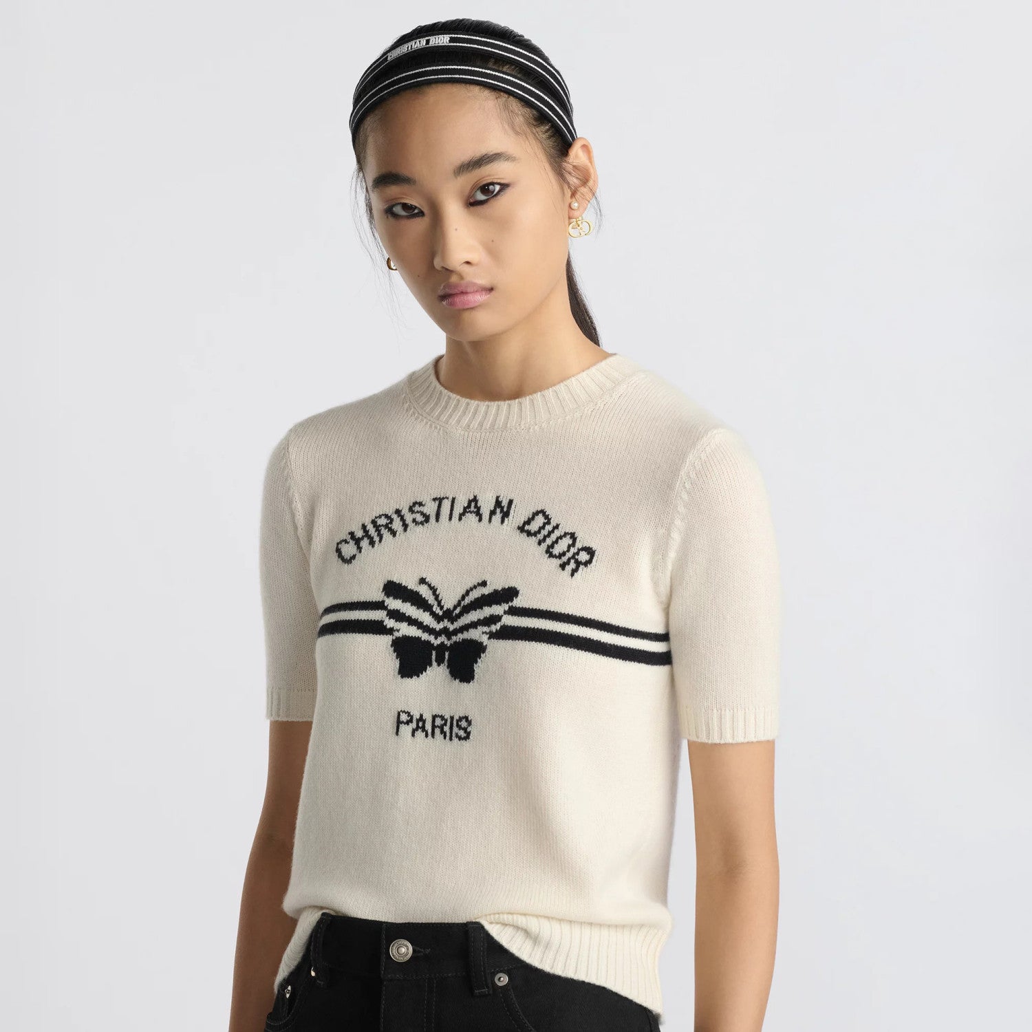 Women's Summer Solid Color Pattern Printed Round Neck Knit Short Sleeve Cashmere Sweater T-Shirt #75482