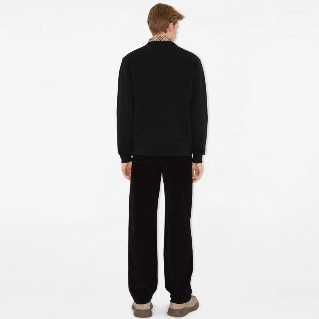 Men's Pure Cotton Terry Checked Panel Logo Sweatshirt Crew Neck Top #82544A