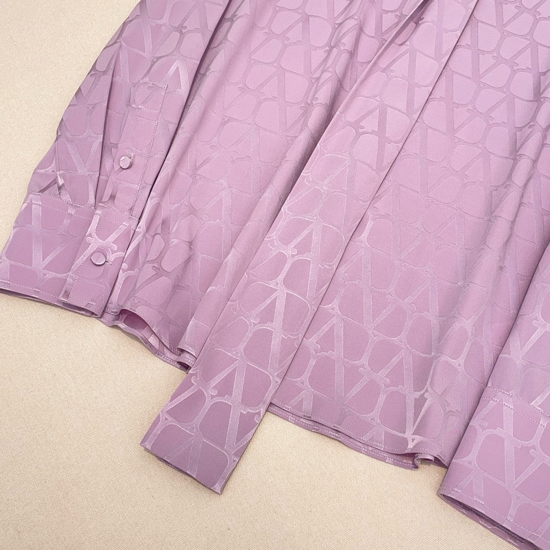 Women's Summer Dark Print Silk Fabric Tie Long Sleeve Shirt #72554