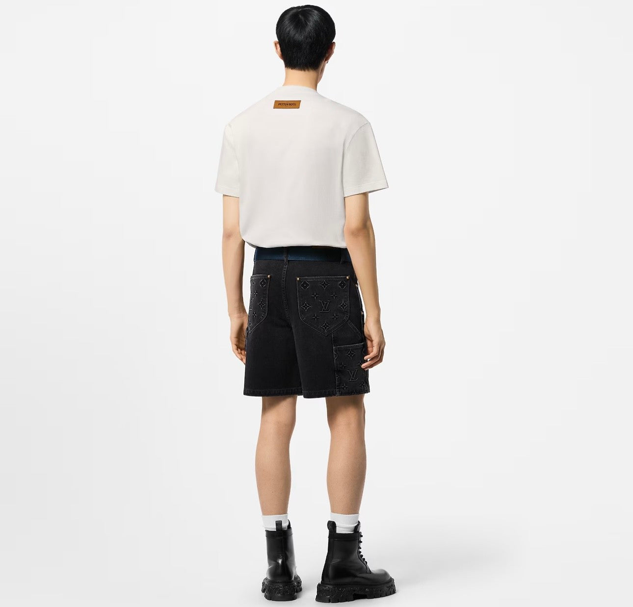 Men's Summer Black Letter Print Logo Pattern Zipper Pocket Denim Shorts Pants #72732