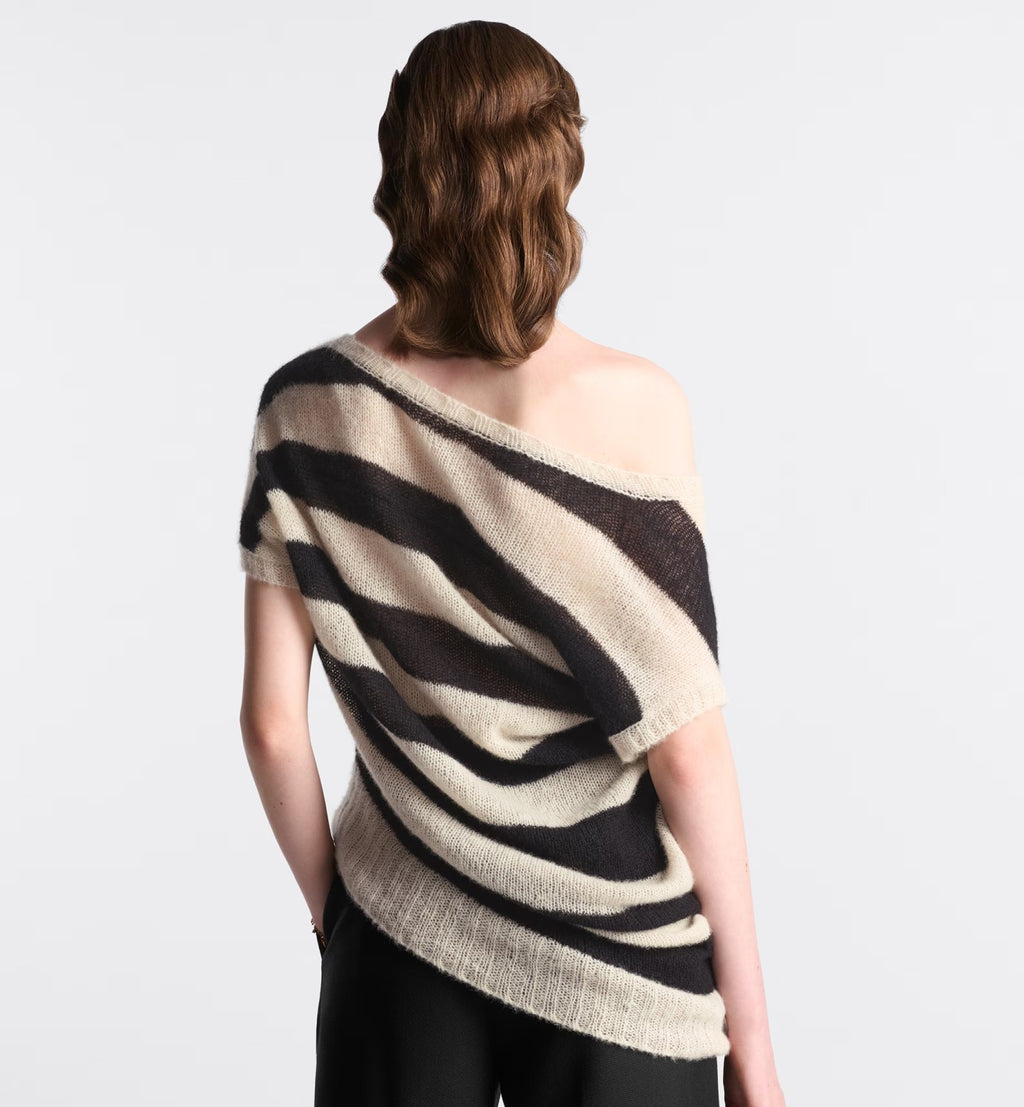 Women's Summer Striped Asymmetric Cashmere Loose Short Sleeve Sweater T-Shirt #72549