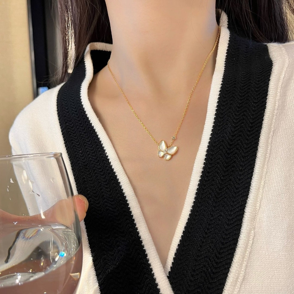 Women's Exquisite And Elegant V-Gold Material Two Butterfly Finger Ring. Pendant Necklace. Earring Set Accessories #71634