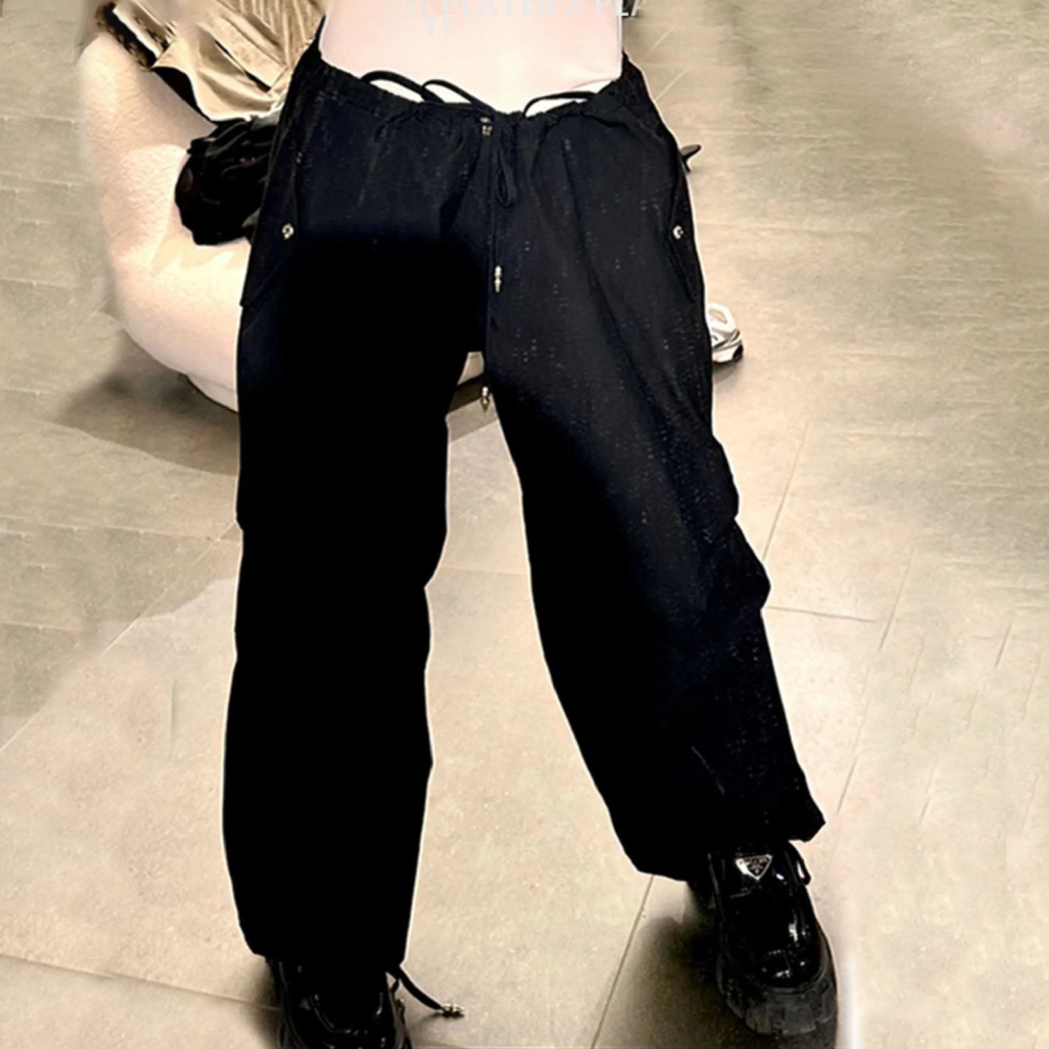 Men's Women's Spring And Summer Solid Color Wide Leg Loose Pants Drawstring Metal Button Retro High Street Casual Pants Ngvp #8294