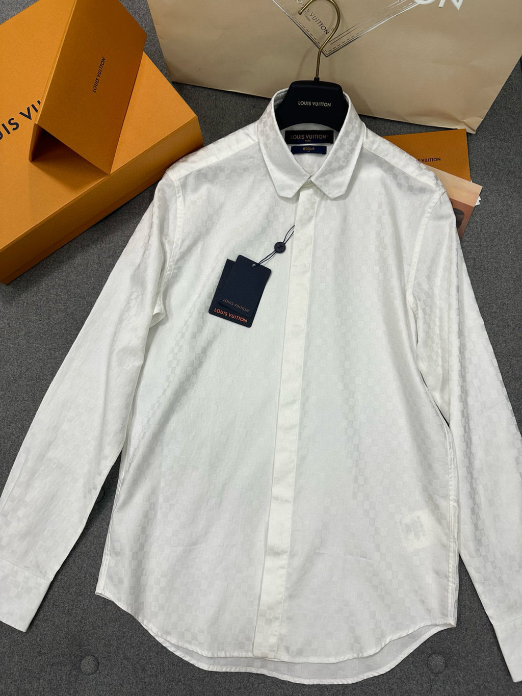 Men's DNA Collar Regular Spring and Autumn White Buttoned Lapel Checkerboard Print Long Sleeve Shirt #98172