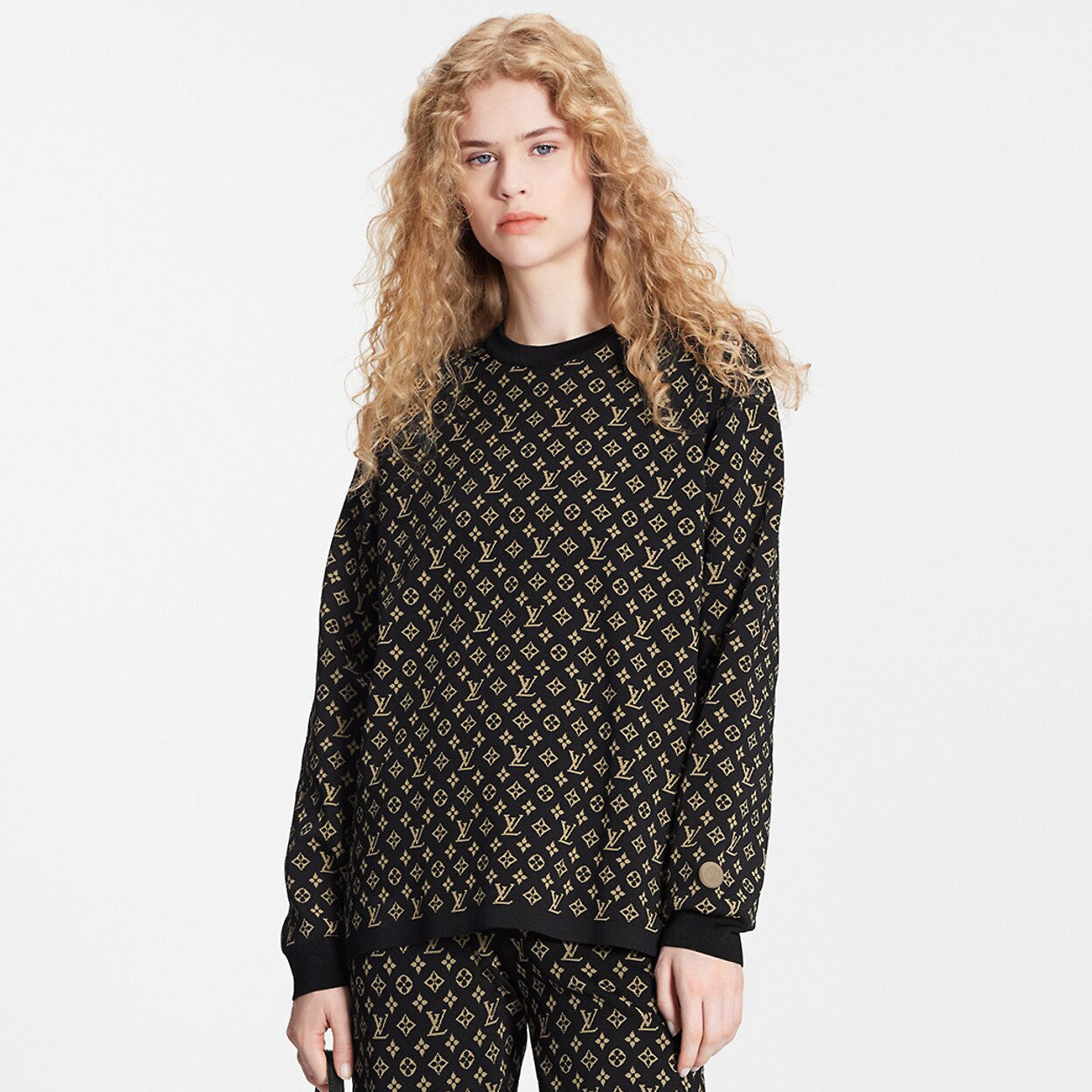 Women's Summer Logo Printed Jacquard Knit Crew Neck Long Sleeve Sweatshirt Pullover #72446