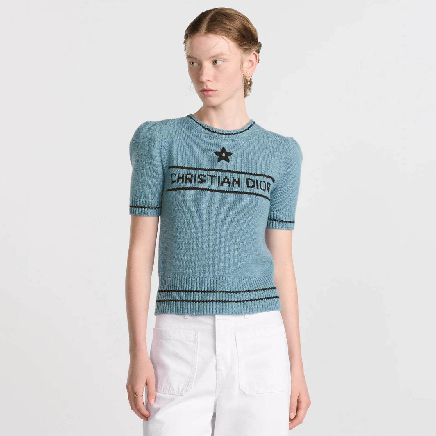 Women's Wool Blend Knit Short Sleeve Top Round Neck Fashion Temperament Short T-Shirt Knitwear #81137