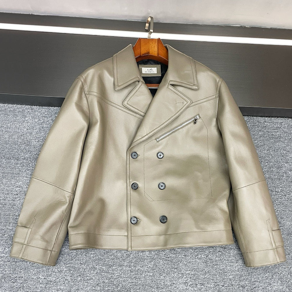 Men's 2025FW New Zealand Sheepskin Leather Jacket Double-breasted Bomber Jacket #194116