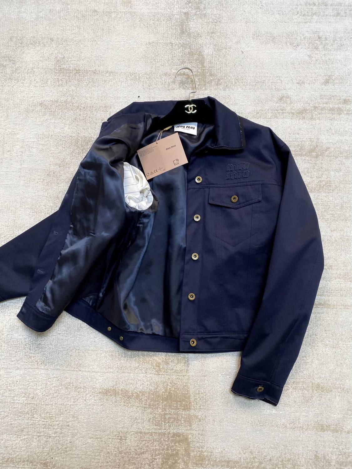 Women's Spring and Autumn Navy Blue Logo Embroidery Lapel Single Breasted Long Sleeve Jacket #72448