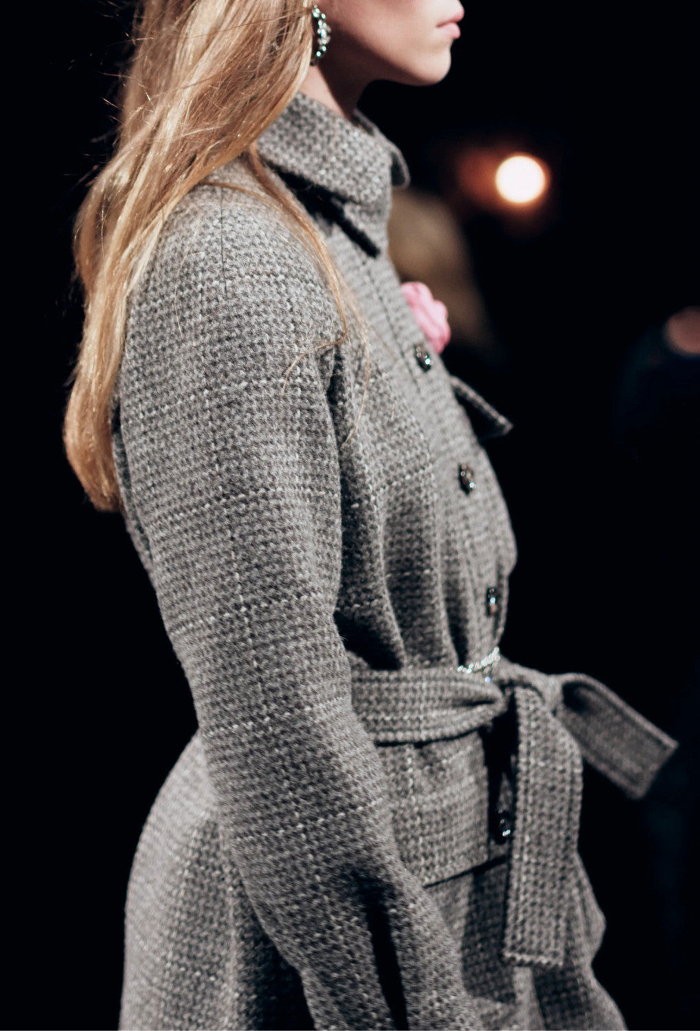 Women's Spring And Autumn Vintage Pure Color Wool Tweed Long Lace-Up Dress Coat Ngvp #9369