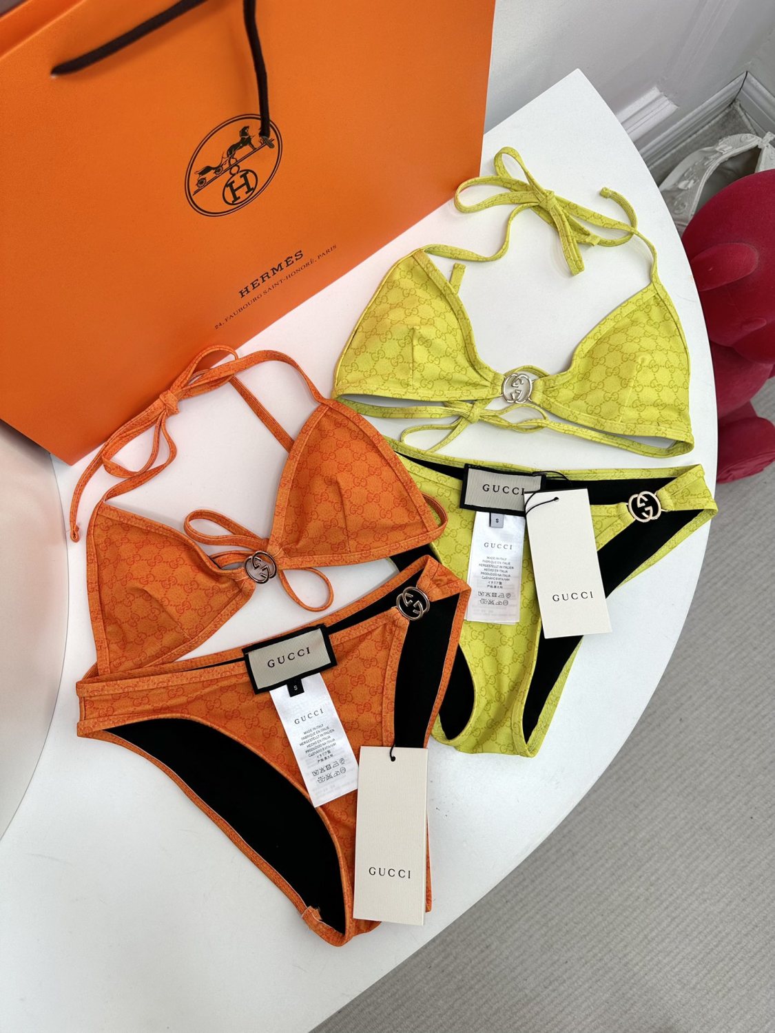 Women's Summer Logo Print Solid Color Stretch Knit Bikini Swimsuit Set Suit #72286