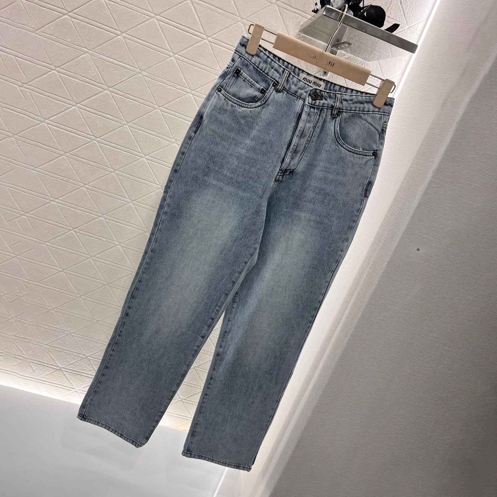 Women's Spring and Autumn Blue Letter Logo Embroidery Straight Jeans Pants #73416