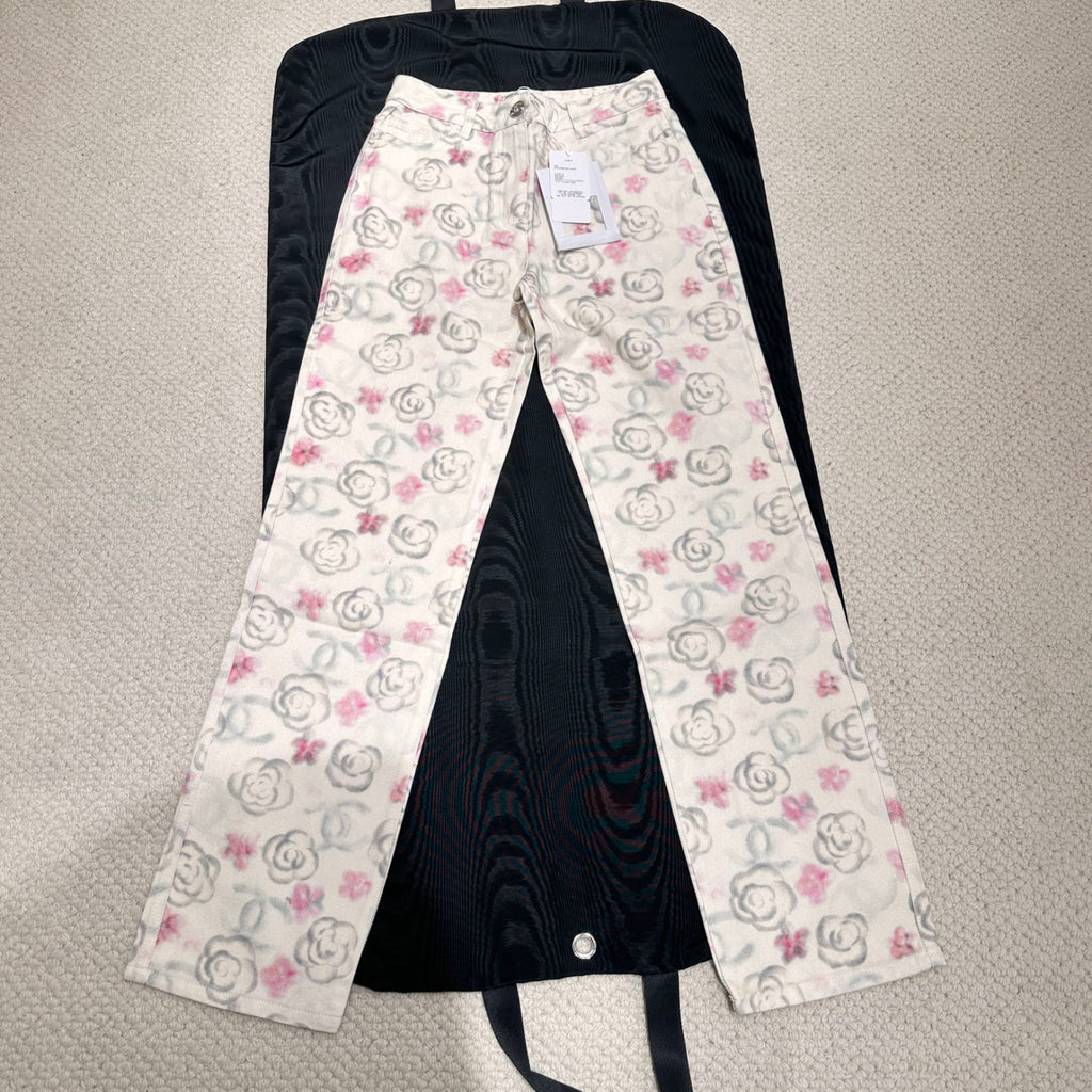 Women's Fall and Winter Floral Full Printed Pattern Straight Leg Jeans Pants #74371