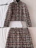Women's 26SS Round Neck Button-up Tweed Short Coat Jacket Short Skirt Set Suit #194252