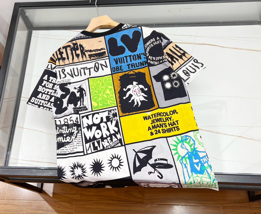 Men's Summer Multicolour Splicing Pattern Printed Cotton Round Neck Short Sleeve T-Shirt #97867