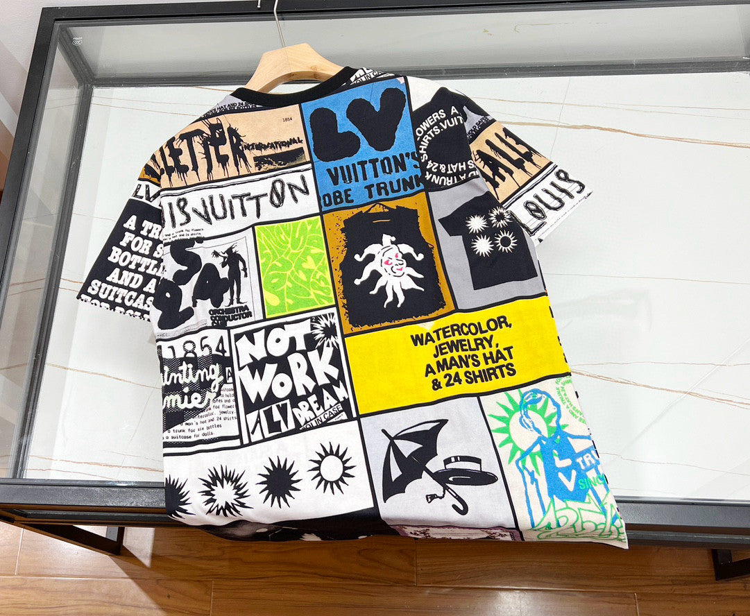 Men's Summer Multicolour Splicing Pattern Printed Cotton Round Neck Short Sleeve T-Shirt #97867