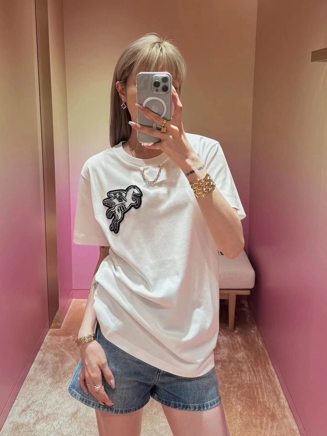 Men's Women's Spring Summer Chain Appliques Pattern Loose T-Shirt Round Neck Cotton Top Ngvp #8866