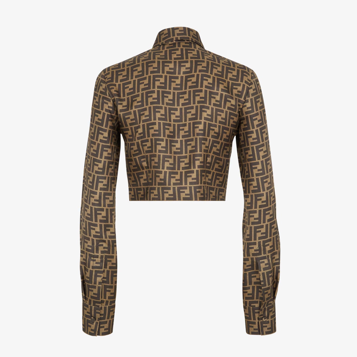 Women's Summer FF Letter Printed Lapel Single Breasted Long Sleeve Shirt Silhouette Half Skirt Set Suit #73823