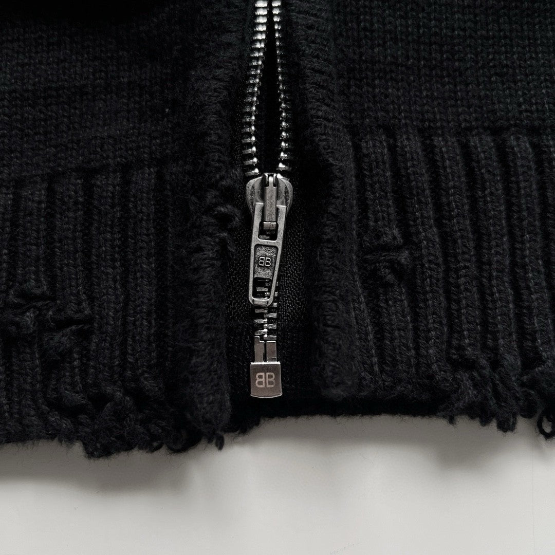 Men's Spring And Autumn Y2K Old High Neck Zipper Pattern Printed Black Long Sleeve Loose Knit Cardigan Jacket Ngvp #9479