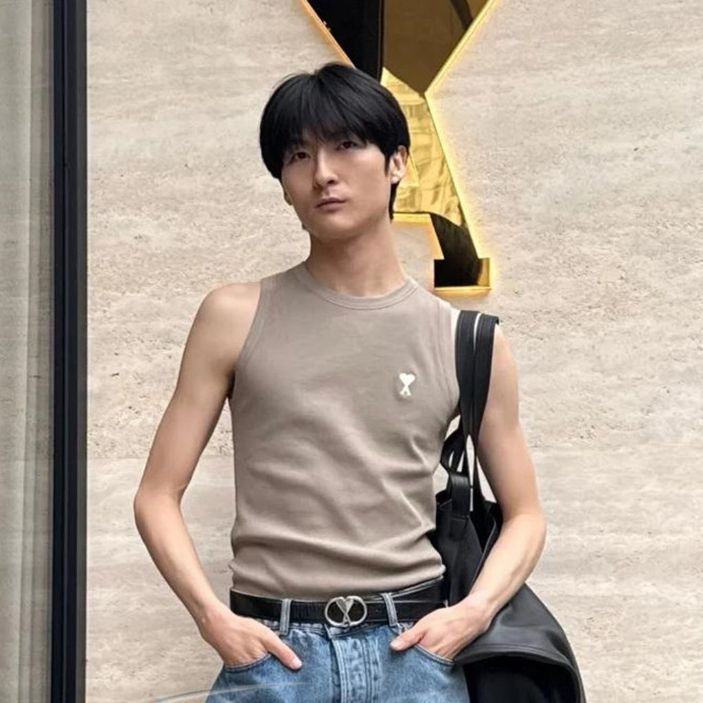 Ami Spring And Summer New Men's Solid Colour Adc Knitted Vest Love Heart Slim Sleeveless Round Neck Top Sleeveless T-Shirt #81153