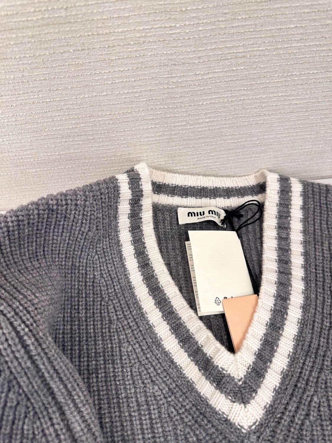 Women's Spring and Autumn Letter Printed V-Neck Casual Long Sleeve Cashmere Sweater Top #75114