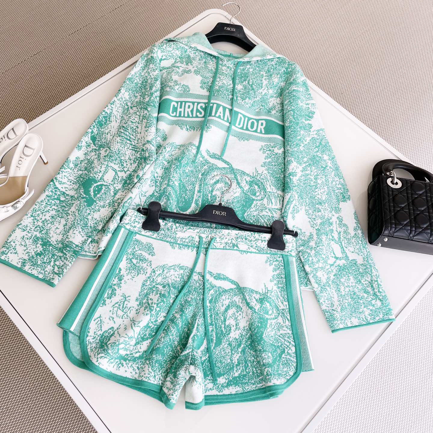 Women's Summer Striped Shorts Loose Hooded Long Sleeve Sweatshirt Straight Casual Shorts Set Suit #72541