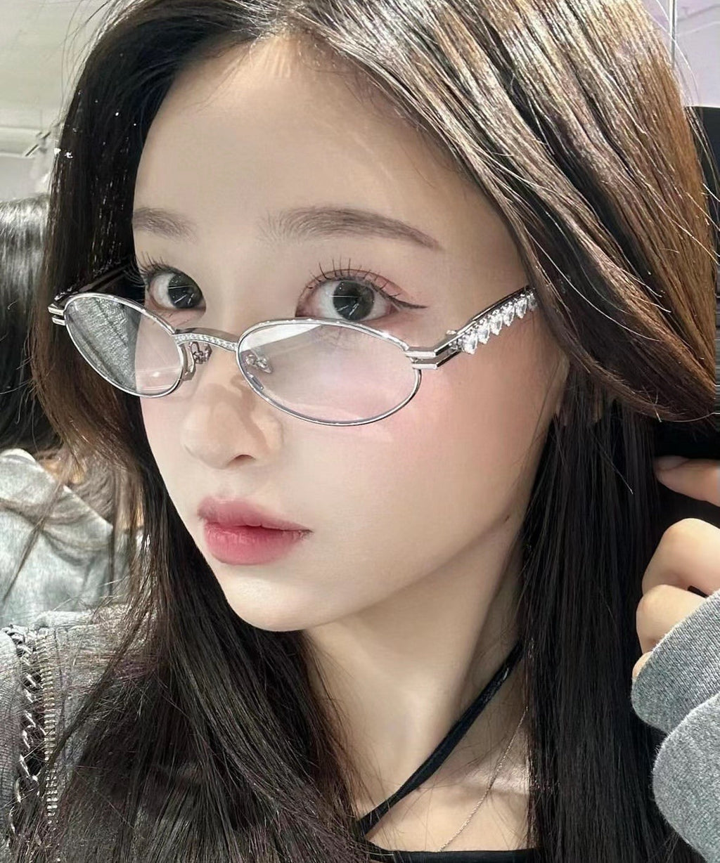 Gentle Monster Jennie - Barrette 02 Women's Fashion Jentle Salon Collection Sunglasses Oval Silver Diamond Metal Frame Trendy Eyewear Glasses  Accessories Ngvp #9242