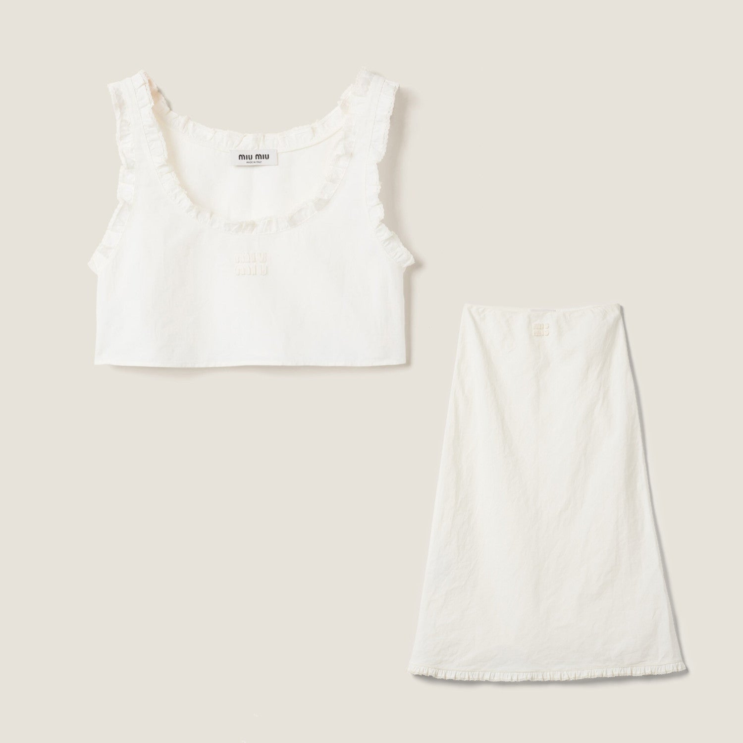 Women's Summer White Round Neck Short Sleeveless Vest Embroidered Logo Casual Long Dresses Skirt Set Suit #72317