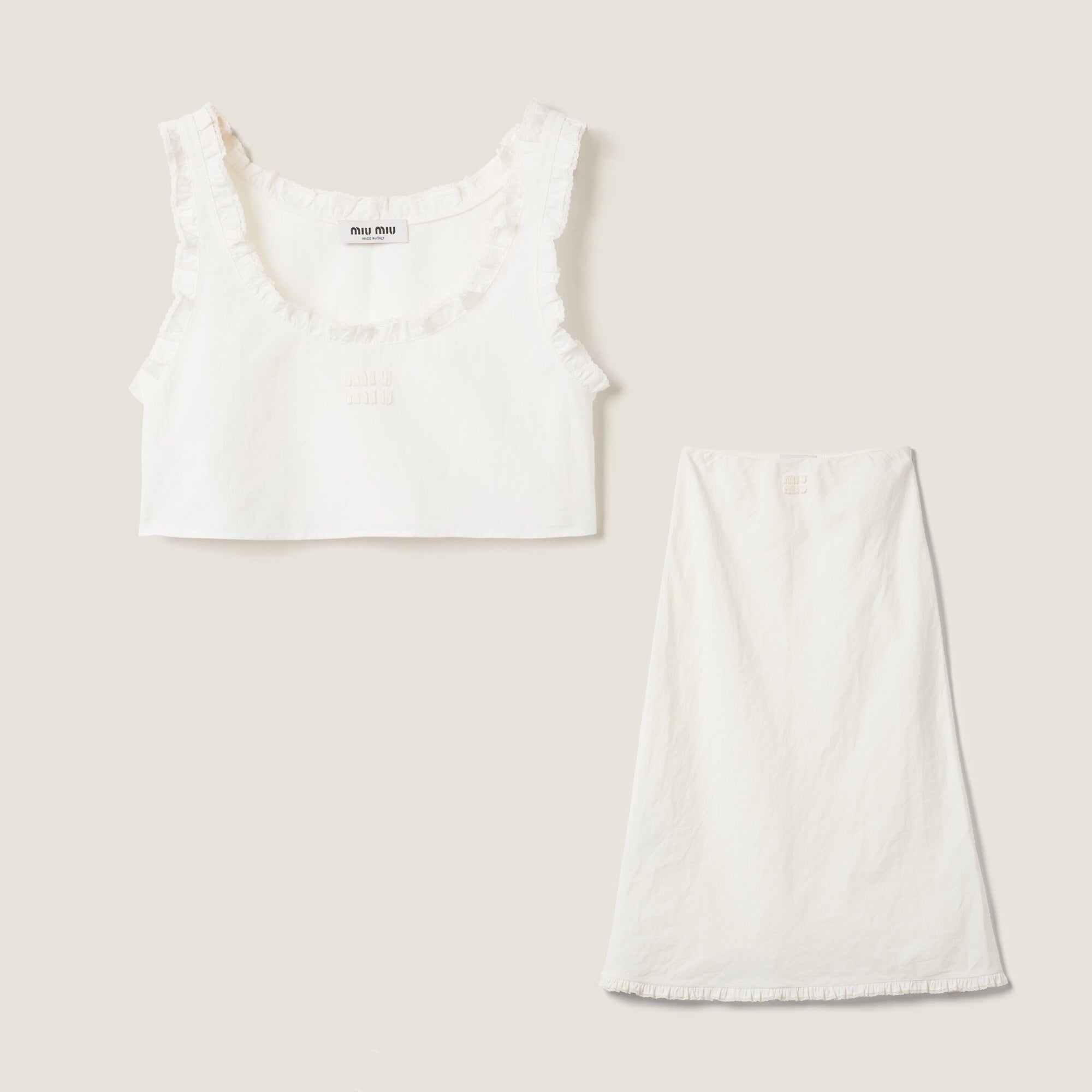 Women's Summer White Round Neck Short Sleeveless Vest Embroidered Logo Casual Long Dresses Skirt Set Suit #72317