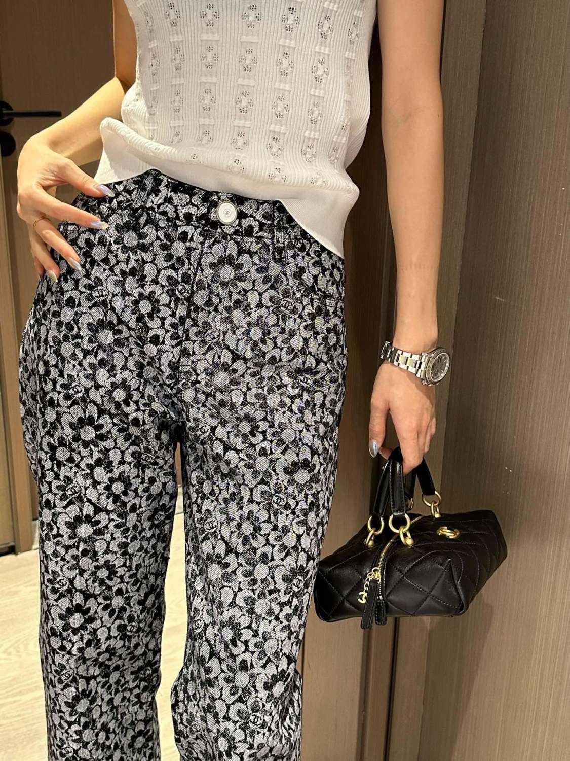 Women's Spring And Autumn Logo Floral Print Vintage Casual Fit Solid Color Denim Straight Leg Pants #71678