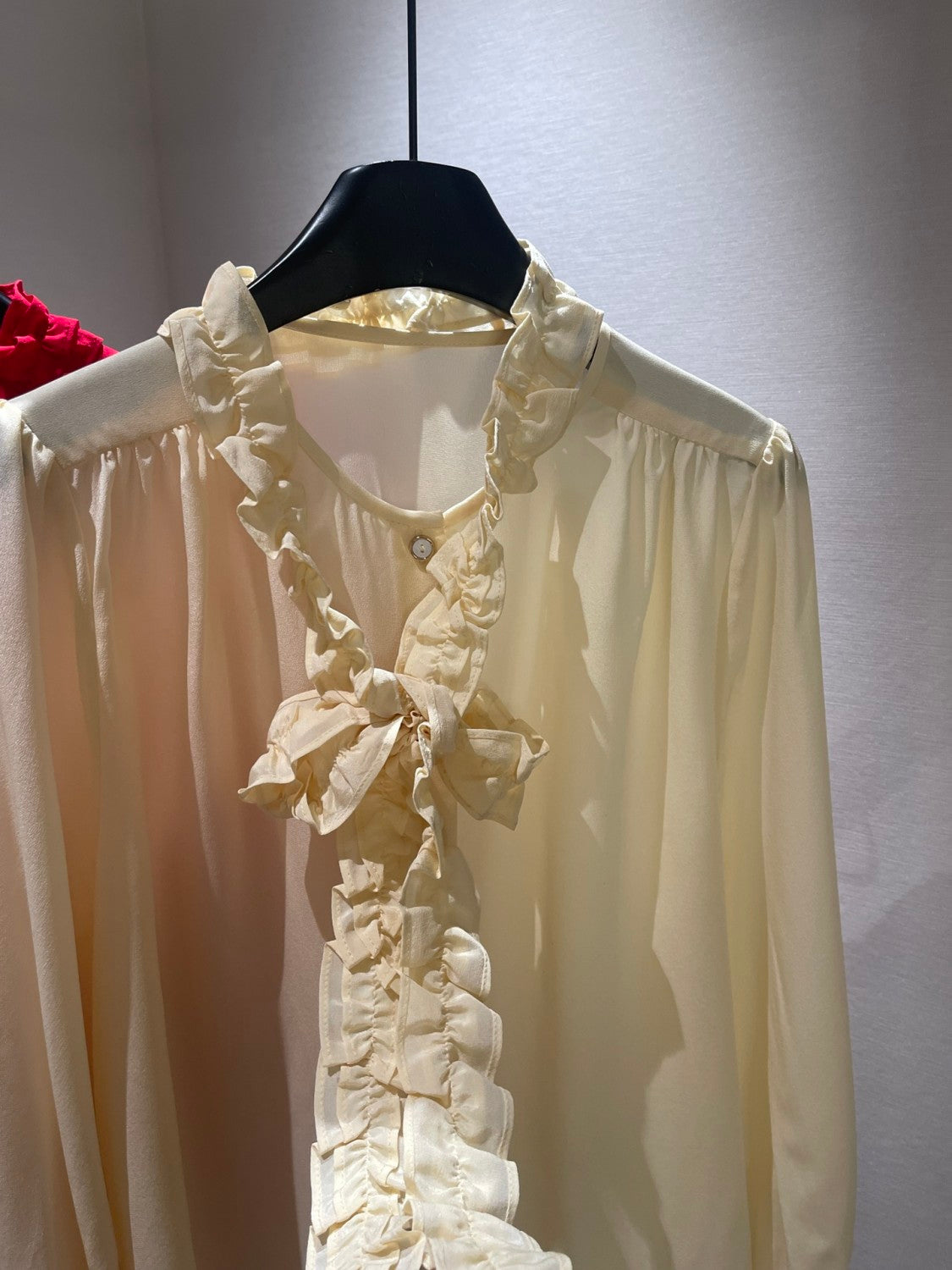 Women's Summer Solid Color Long Sleeved Bow Flutter Silk Single Breasted Shirt #74765