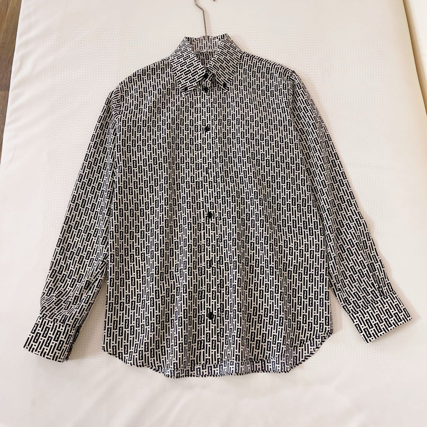 Women's Summer Black and White Geometric Pattern Single Breasted Lapel Long Sleeve Shirt #98776